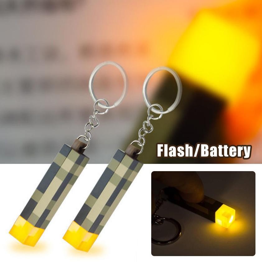 Premium Minecraft Torch Light Keychain / Gantungan Kunci Led Lampu Senter / Aksesoris Mobil, Motor, 