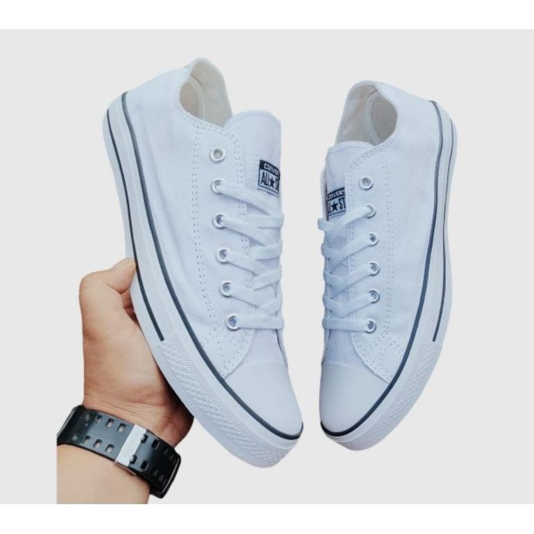 Ready Sepatu Pria Ukuran Jumbo Big Size 45 46 Clasics Low Putih Lis Hitam Canvas Sneakers Kasual Pri