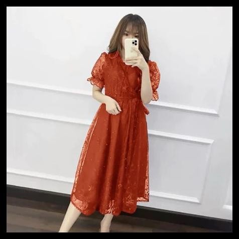 MIDI DRESS NATAL LIVINA 3UKURAN M L XL / REKOMENDASI OUTFIT BAJU PESTA KONDANGAN WANITA GAYA KOREA B