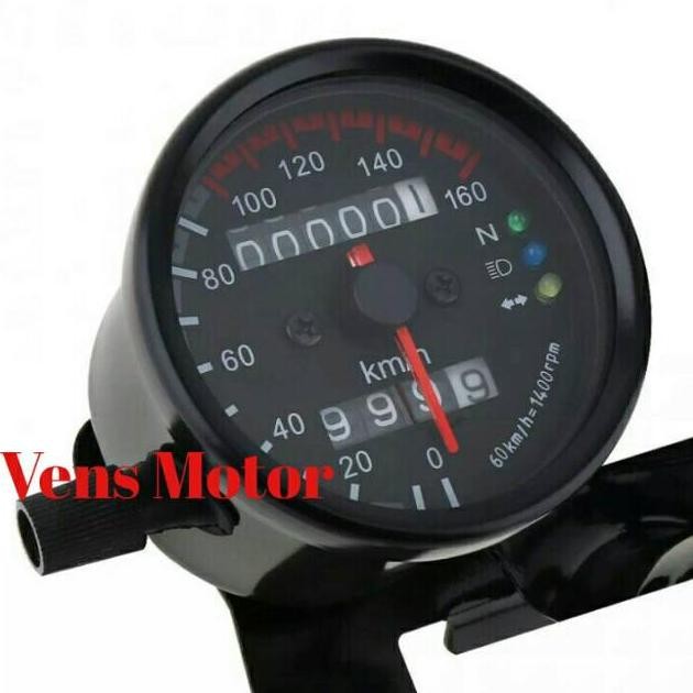 Speedometer Motor Universal Bulat Hitam/ Spidometer Motor Bulat Hitam