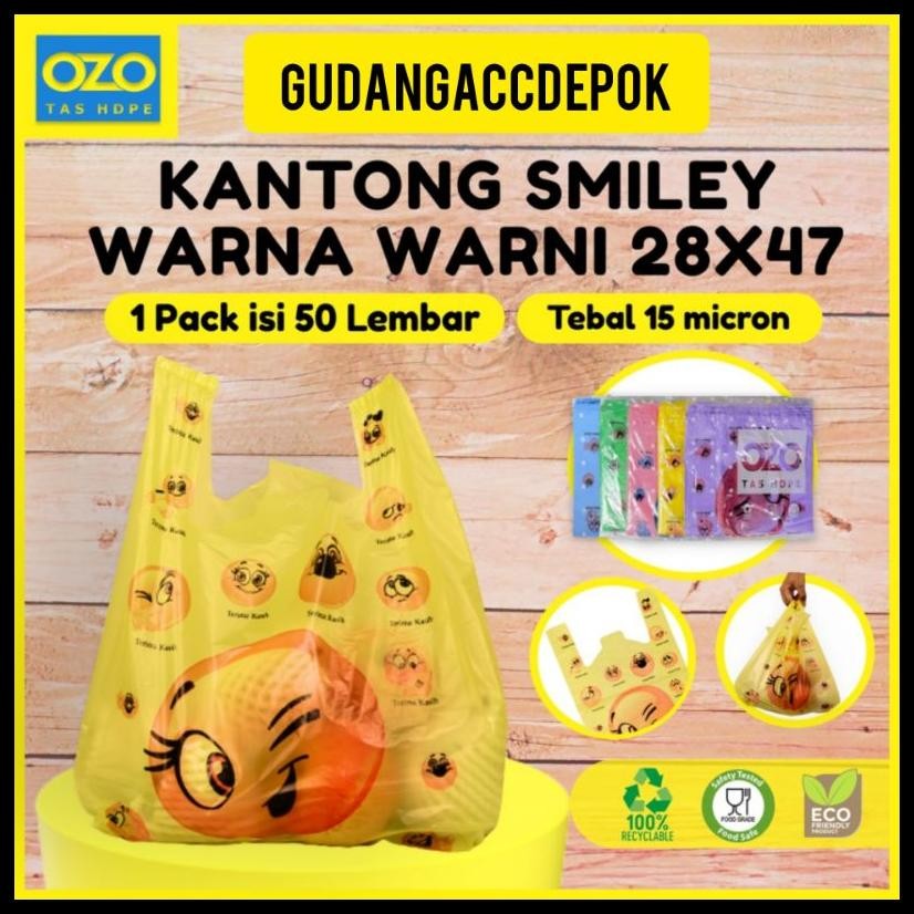 HD KANTONG KRESEK PLASTIK SMILE WARNA TERIMA KASIH ENJOY UKURAN 15 24 28 MEREK OZO ISI 50 LEMBAR