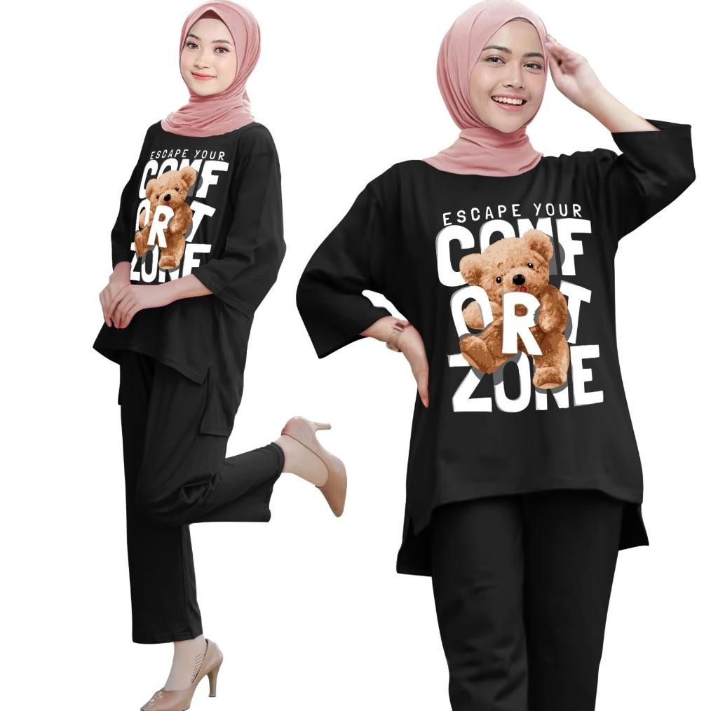 Ready Setelan Wanita Dewasa Setcel Oneset Slebew Sr 000126  Cetak Mesin Dtf Kaos Baju Pakian Dewasa 