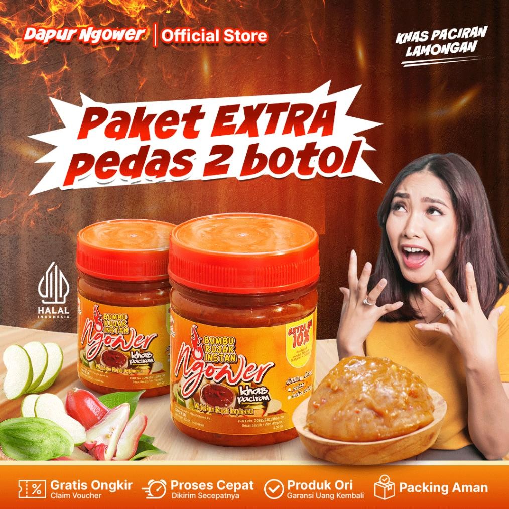 

Dapur Ngower Paket 2 Botol Bumbu Sambal Rujak Buah Extra Pedas Ngower Enak Halal nUg