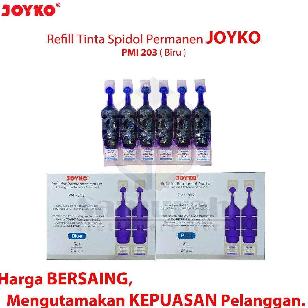 

RB Tinta Spidol Permanen Marker Joyko PMI 201 / PMI 202 / PMI 203 Isi Ulang Refill Permanent Khusus untuk PM 34 / 35 / 36 Warna Hitam - Biru - Merah Per Pak isi 24 pcs - 3 ml