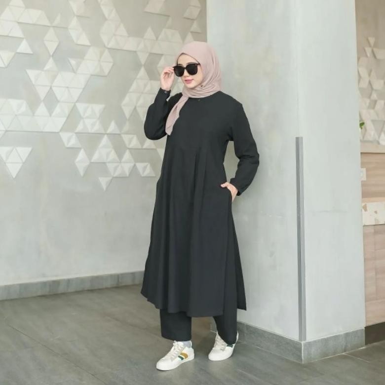 COD tunik set kasual MUSLIM SET TUNIK TERBARU Trendy  KINARA TUNIK SET PREMIUM Tunik linen set celan