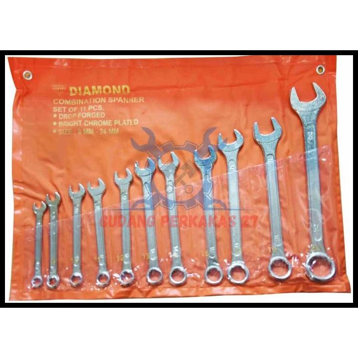 Diamond Kunci Ring Pas Set 11 Pcs 8 9 10 11 12 13 14 15 17 19 24 Mm