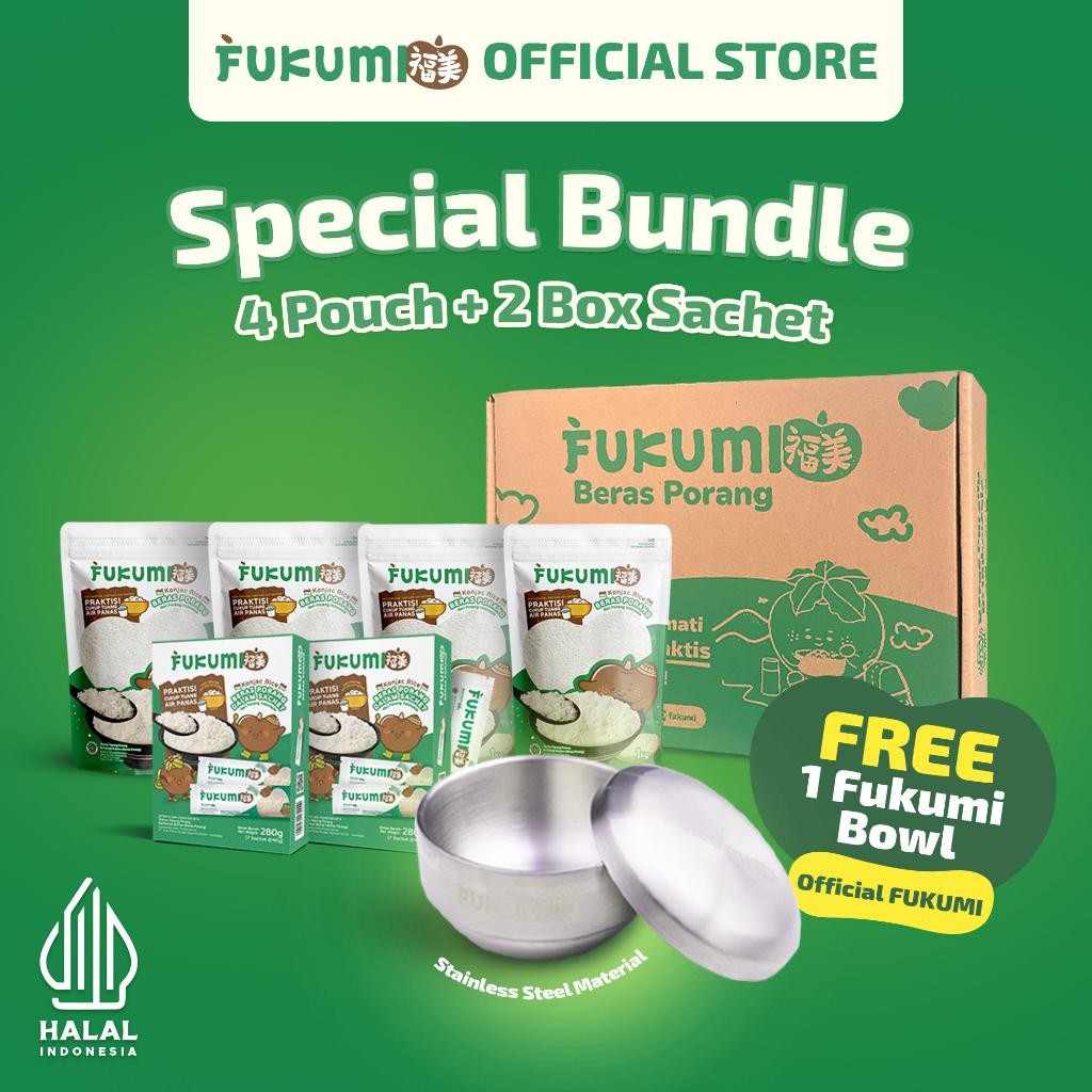 

NEW PRODUCT FUKUMI LOYALTY BUNDLE - 4 POUCH & 2 BOX SACHET BERAS PORANG FREE FUKUMI BOWL NATURES TOUCH.