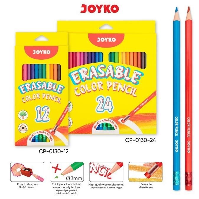 

''Terlaris" Erasable Color Pencil Pensil Warna Dapat Dihapus Joyko Cp-0130 Triangle Grip Murah