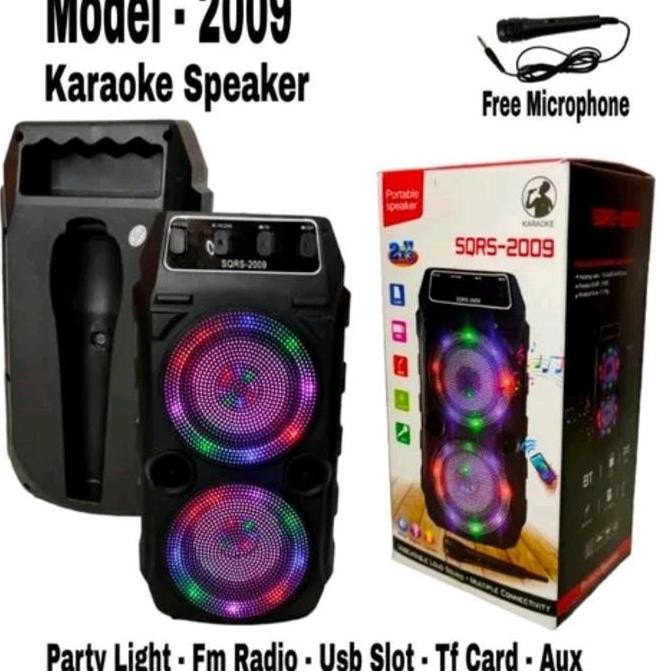 Sq2009 Speaker Bloutooth Karaoke Free Mic Lampu Disco Ajeb Ajeb..Bigbass Bluetooth Lamp New Stok