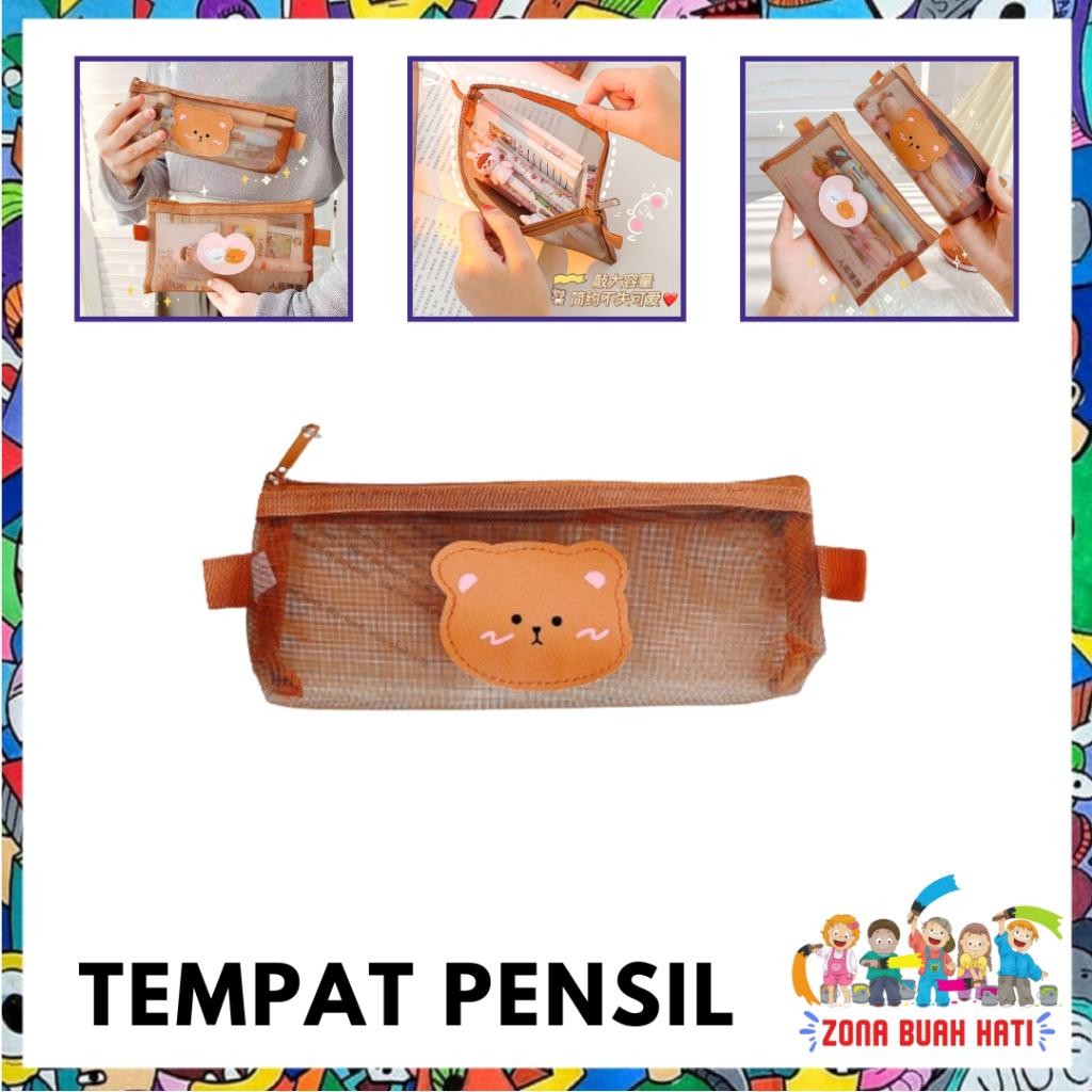 

Zbh Tempat Pensil Zipper Coklat Motif Beruang Dompet Pensil Coklat Lucu Motif Bear Tempat Makeup Teddy Brown Model Jaring Transparan Dan Multicolour Cute