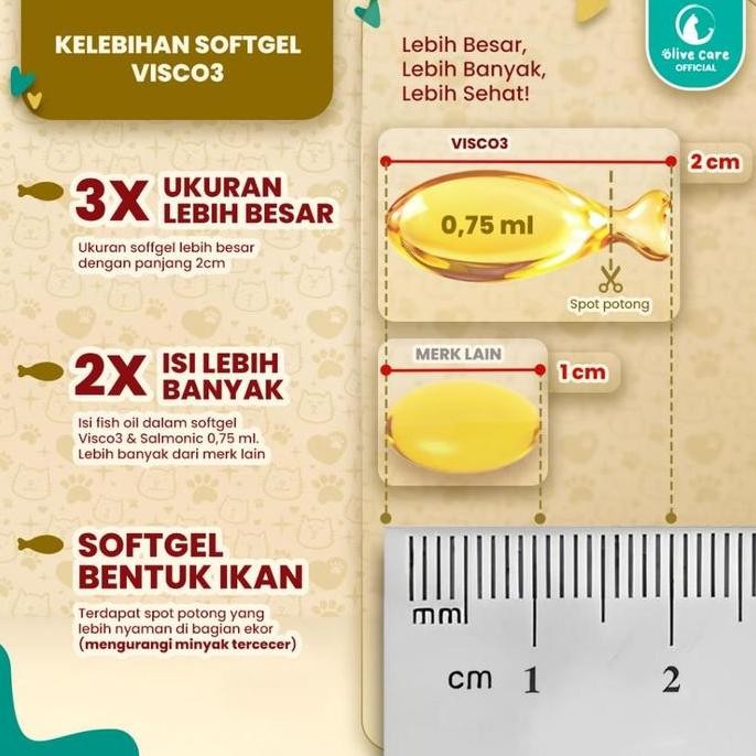 Terlaris Olive Care Vitamin Minyak Ikan Kucing Visco3 Murni & Alami Non-Gmo Tinggi Omega 3 Omega 6 O