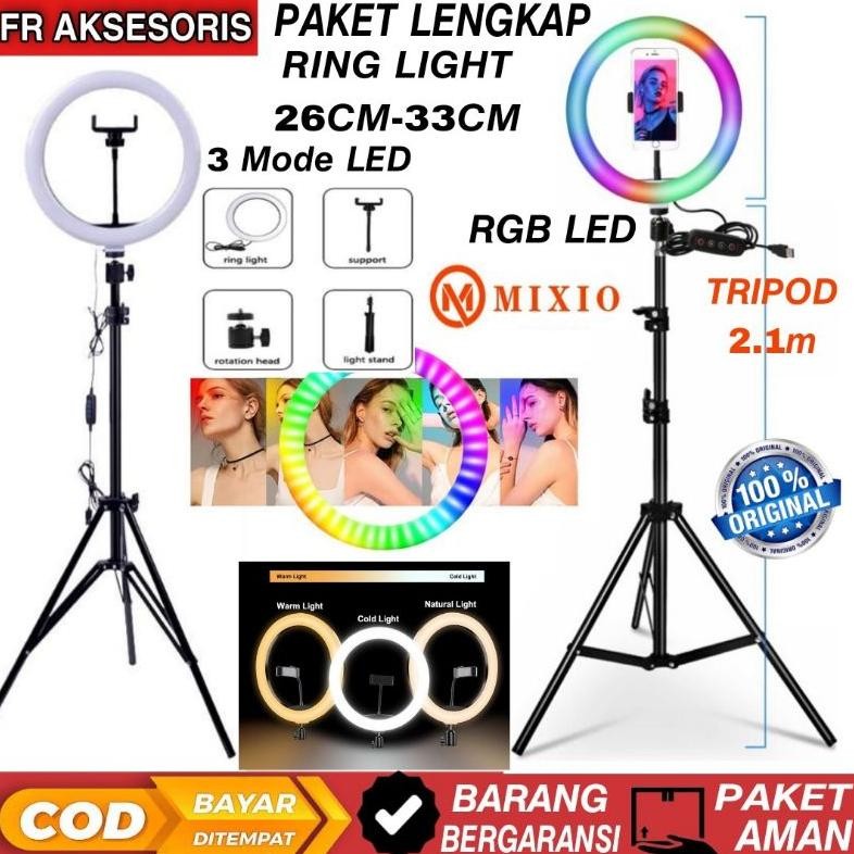 PAKET Ring Light 33cm / 26cm Dan Tripod 2.1M Paket Ring light RGB 26CM / 33CM