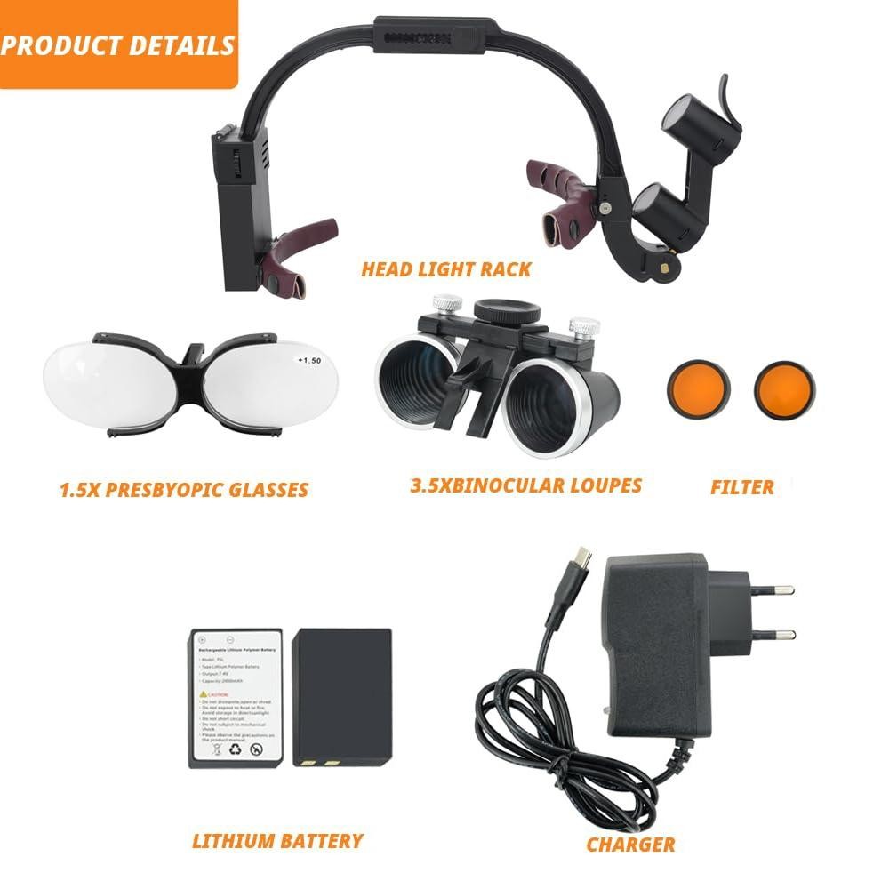 Dental Loupe Headband Dental Shadowless Headlamp With Loupes 3.5X Kaca Pembesar Dokter Gigi
