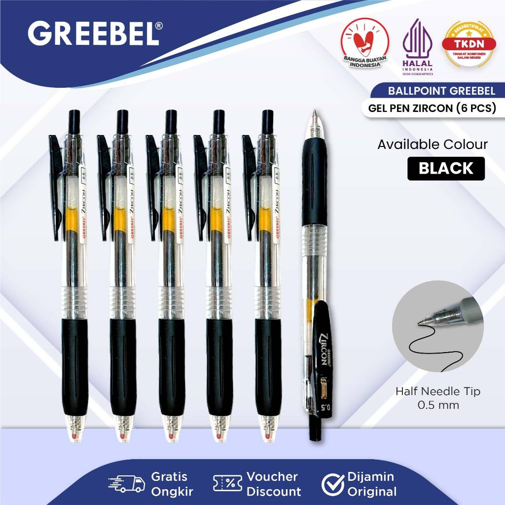 

GREEBEL PULPEN GEL / GEL PEN GP- 509 Zircon Hitam 0.5 (6PCS/SET) / Ballpen Gel Ballpoint Bolpen Bolpoin Pena Gel