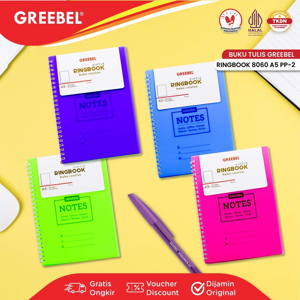 

GREEBEL Notebook A5 Buku Diary Aesthetic / RingBook 8060 A5 PP-2 / Buku Note Binder 60 Halaman / Buku Tulis Lucu Pastel