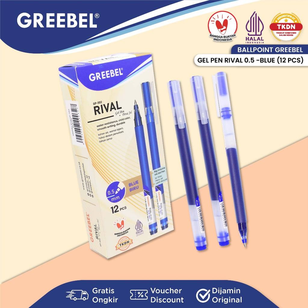 

GREEBEL PULPEN GEL / Gel Pen GP- 502 RIVAL 0.5 TINTA BIRU / BALLPEN BALLPOIN GEL PEN