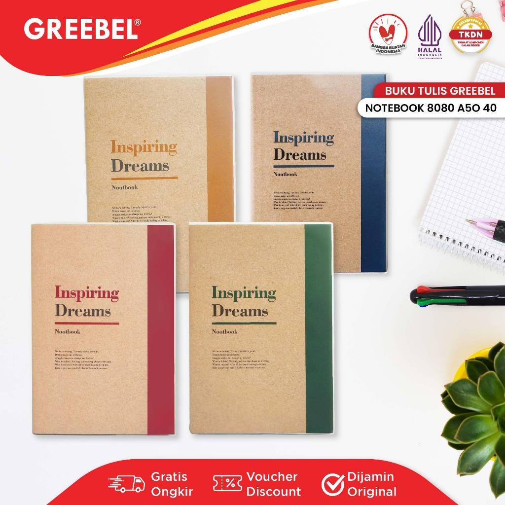 

GREEBEL Notebook A5 Buku Diary Aesthetic / Notebook 8080 A5O 40 / Buku Note Binder 80 Halaman / Buku Tulis Lucu Pastel