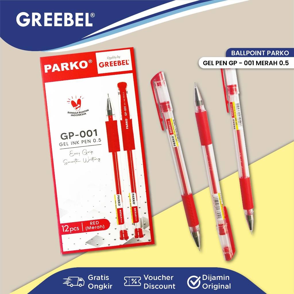 

PARKO PULPEN GEL / Gel Pen GP- 001 0.5 Merah (12PCS/SET) / Ballpen Gel Ballpoint Bolpen Bolpoin Pena Gel