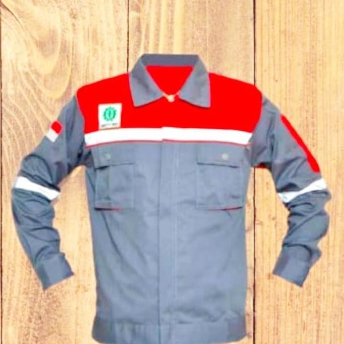 . Werpak safety,Baju kerja,kemeja kerja kombinasi abu merah