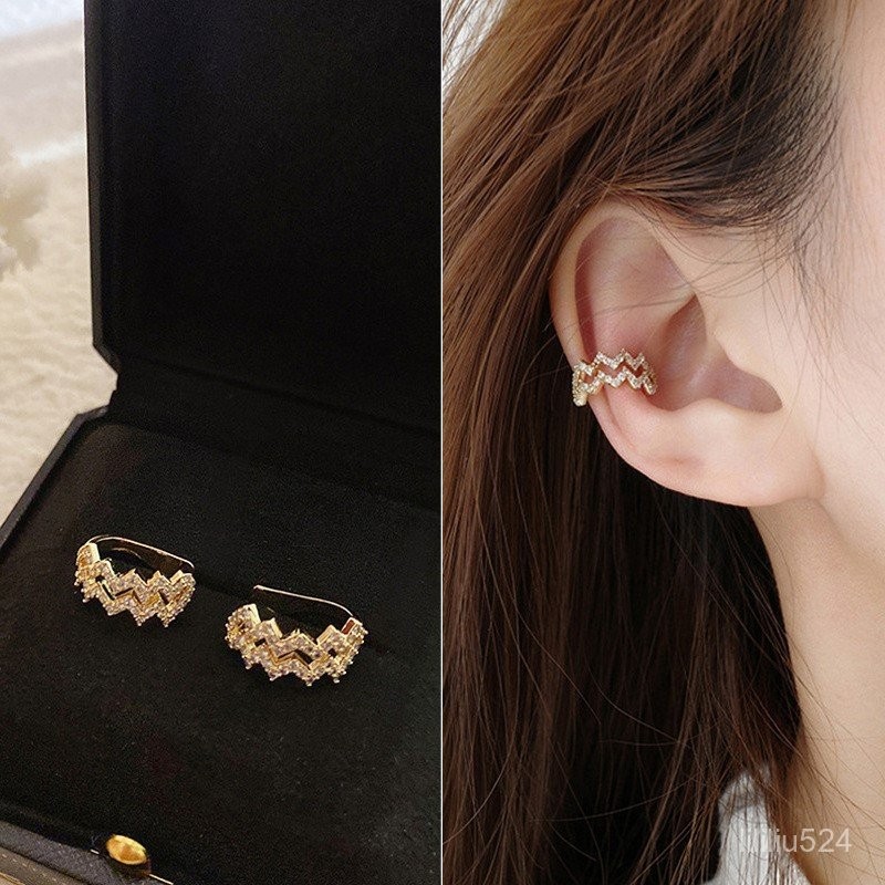 s925Anting-Anting Tanpa Tindik, Anting-Anting Kancing Tinggi, Garis Temperamen, Mode Mewah, Klip Tel