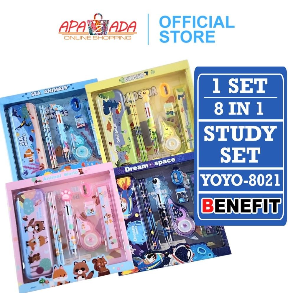 

READY STOCK Apazada - Stationery Set Isi 8 / Study Set YOYO-8021 / Set Perlengkapan Alat Tulis 8 in 1