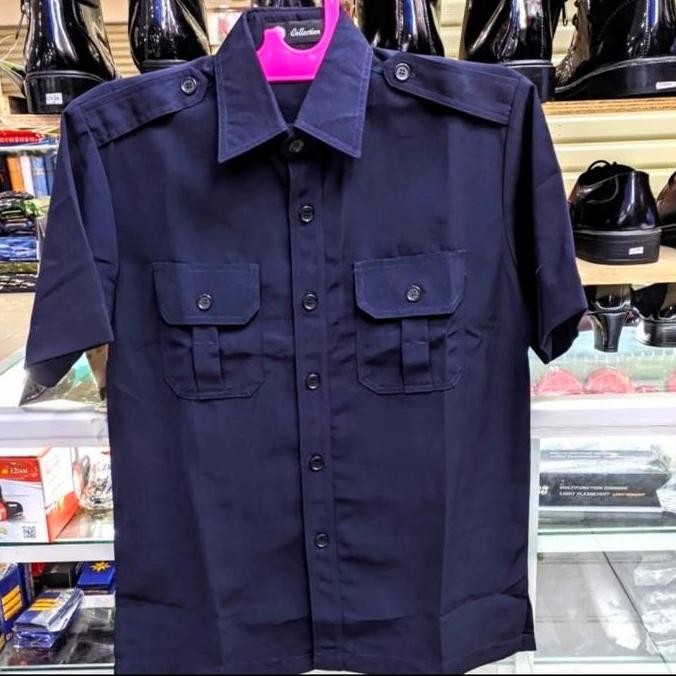 baju setelan safari dongker seragam PNS pdh guru kantor pria pendek