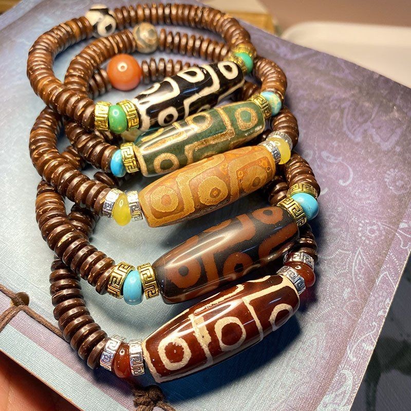 Tibet Dzi Bead Coconut Shell Buddha Beads Bracelet Men's and Women's Rough Stone​