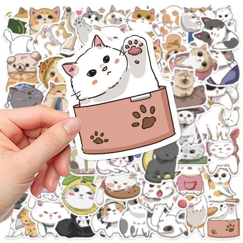 

Premium 62Pcs Stiker Motif Kucing Desain Kartun Hewan Kucing Kawaii Warna Kuning Untuk Notebook Laptop Koper Sepeda High Quality