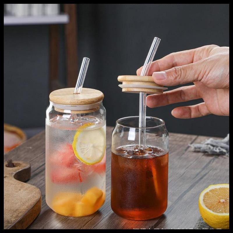 GELAS AESTHETIC TUTUP KAYU MUG BOTOL MINUM CANGKIR GELAS KACA SOUVENIR TUMBLER KACA GLAS