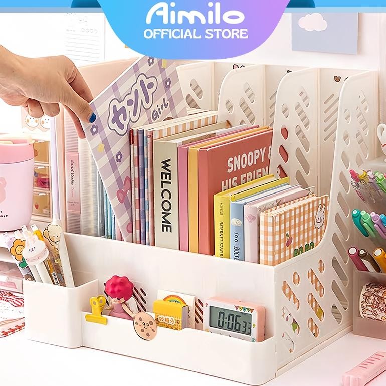 

TERMURAH [READY] Aimilo Rak Buku Minimalis Aesthetic Tempat Buku Desktop Organizer File Serbaguna Box File Rak Buku Sekat Siap kirim