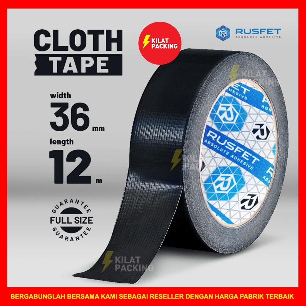 Lakban Kain Premium / Cloth Tape Rusfet Warna Hitam / Lakban Tebal Termurah Satuan