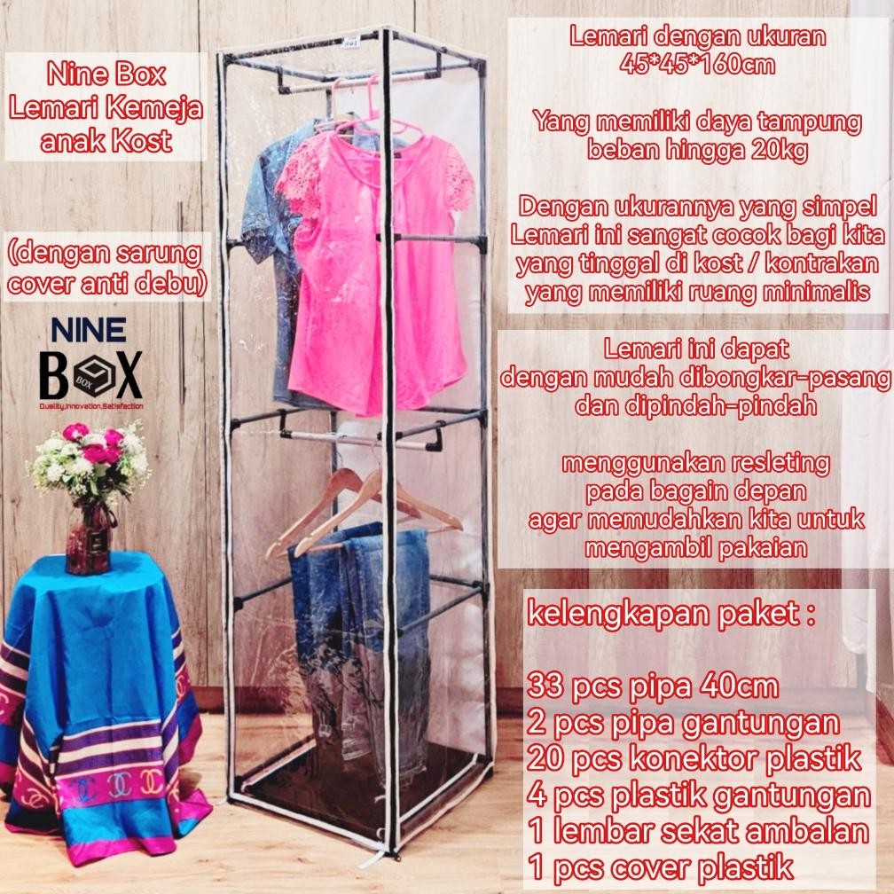 Nine Box Rak Lemari Pakaian Dengan Cover Plastik / Lemari Gantung Kemeja / Lemari Pakaian Anak Kost