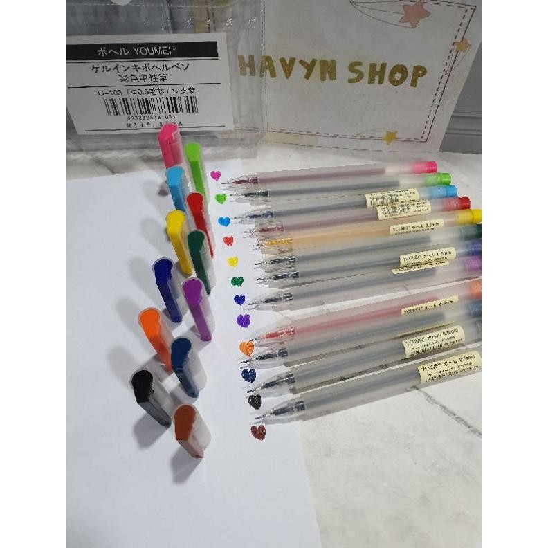 

Promo (12Pc) Pen Gel Warna Warni Youmei/Gel Pen Warna Warni