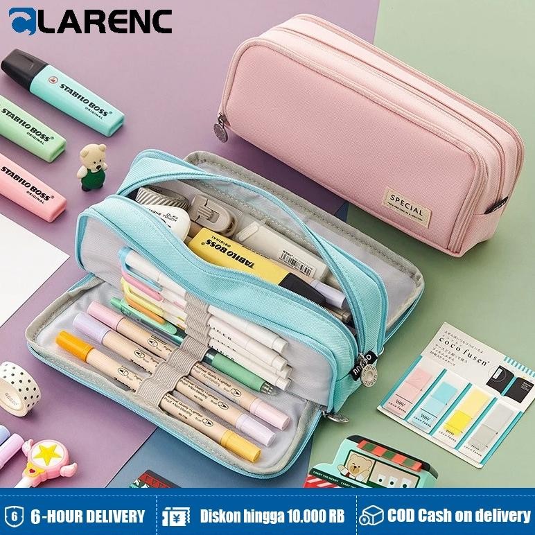

NEW!!! Angoo Kawaii Large Capacity Pencil Case 3 Compartment Pouch Pen Bag Double Side Opening Student Stationery Organizer School Supplies