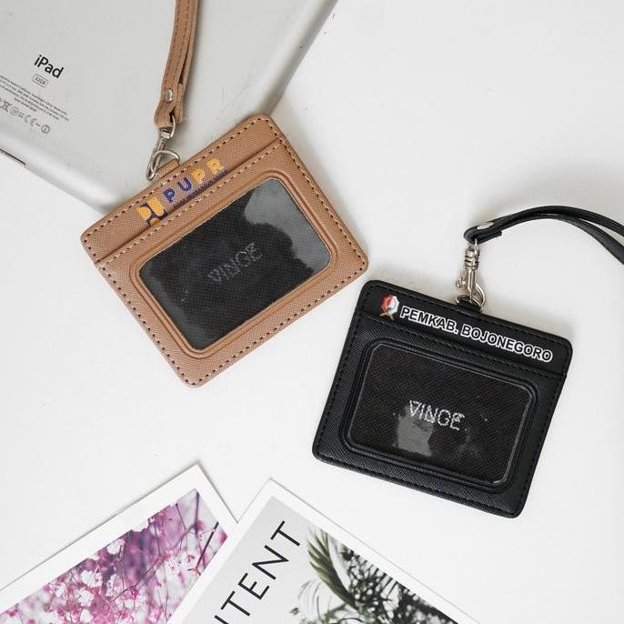 HOT PROMO Vinge ID Card Holder Tempat Kartu identitas horizontal Custom Nama & Logo Termasuk Tali  h