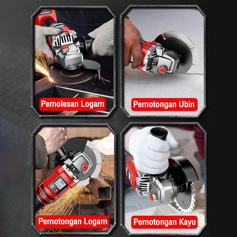 Reaim Brushless 450W Gerinda Baterai 4Inch Mesin Gerinda Baterai Tangan Cordless Angle Grinder Mesin