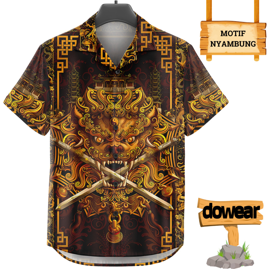 Dowear Baju Kemeja Kekinian Hem Motif Pria Wanita Trend Distro Jumbo Terbaru 699 KEPALA MACAN