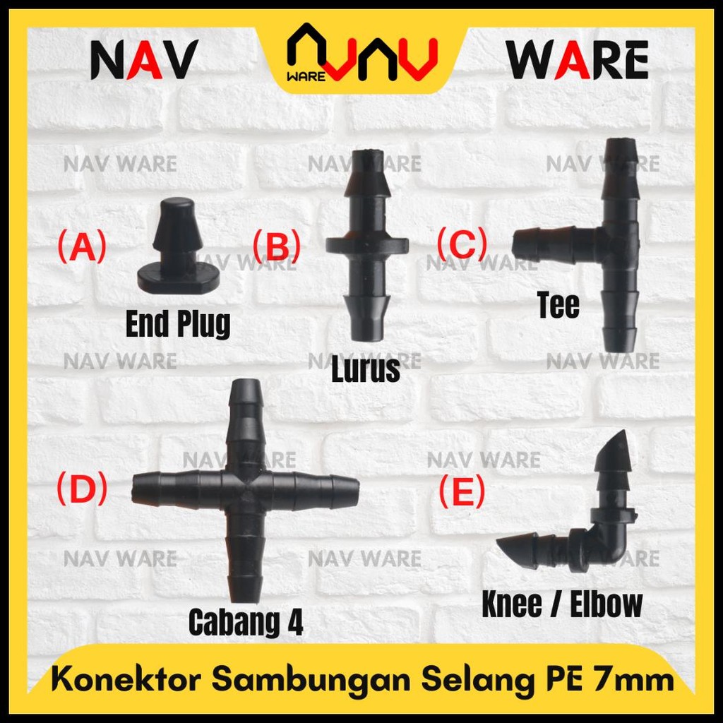 KONEKTOR NEPEL SELANG PE 7MM PE 6MM AERATOR 3/16" TEE T CABANG 3 / JOINER LURUS STRAIGHT / ELBOW L /