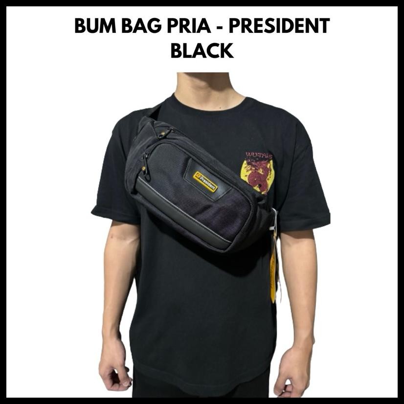 BUM BAG WAISTBAG PRIA MERK PRESIDENT - TAS PRIA - TAS SLEMPANG PRIA - BUM BAG PRESIDENT ORIGINAL STY