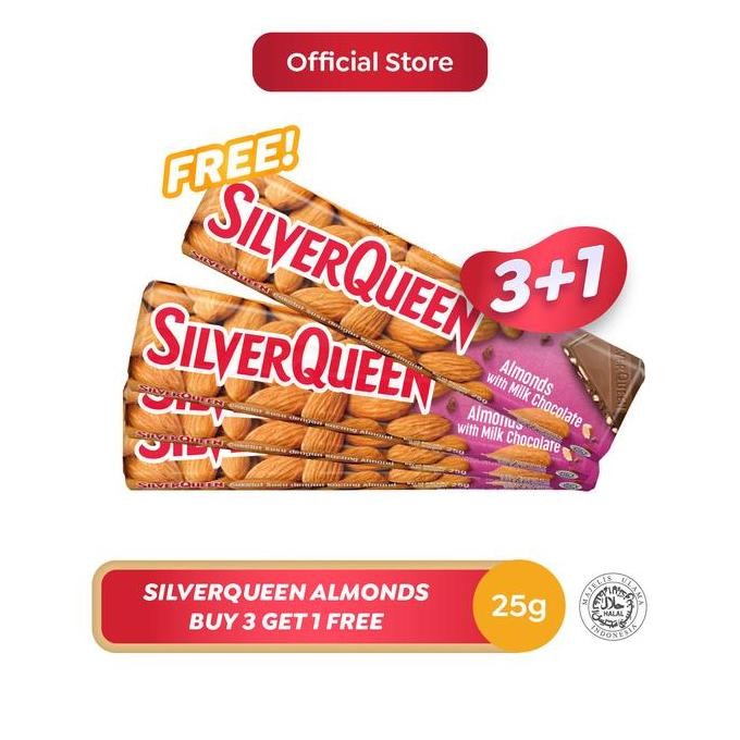 Ready stok Terlaris [BUY 3 GET 1 FREE] SilverQueen Almond 25 g Termurah