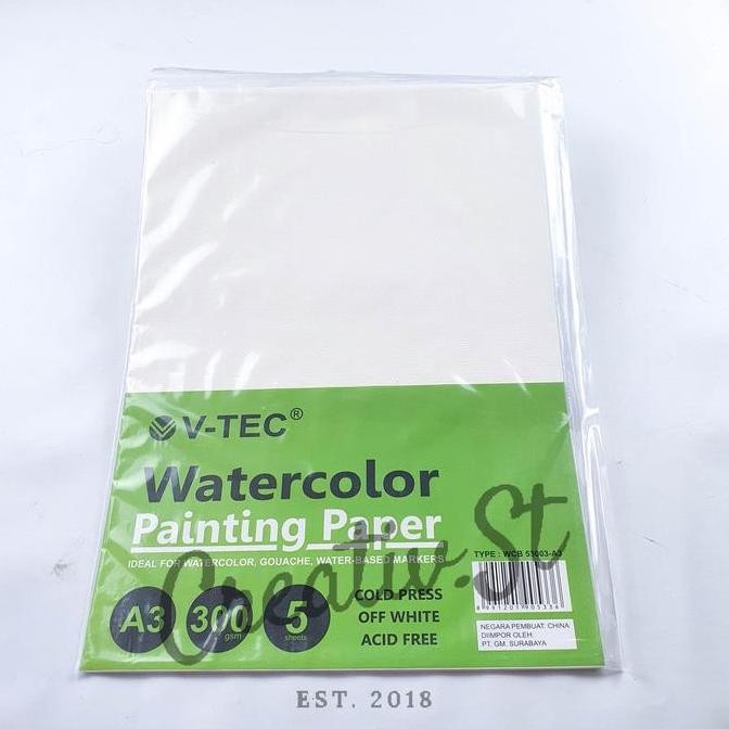 

New Collection !!! V-Tec Kertas Lukis Cat Air Water Color Paper A3 Sheets 300 Gsm Cold Press Watercolor Kertas Putih