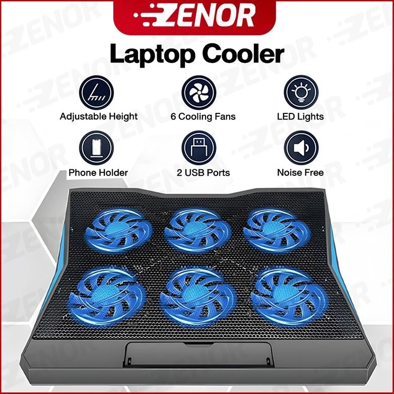 RUMPIN Cooling Pad Laptop Gaming Portable dengan 6 Kipas Pendingin, Alas Laptop Cooler Q3
