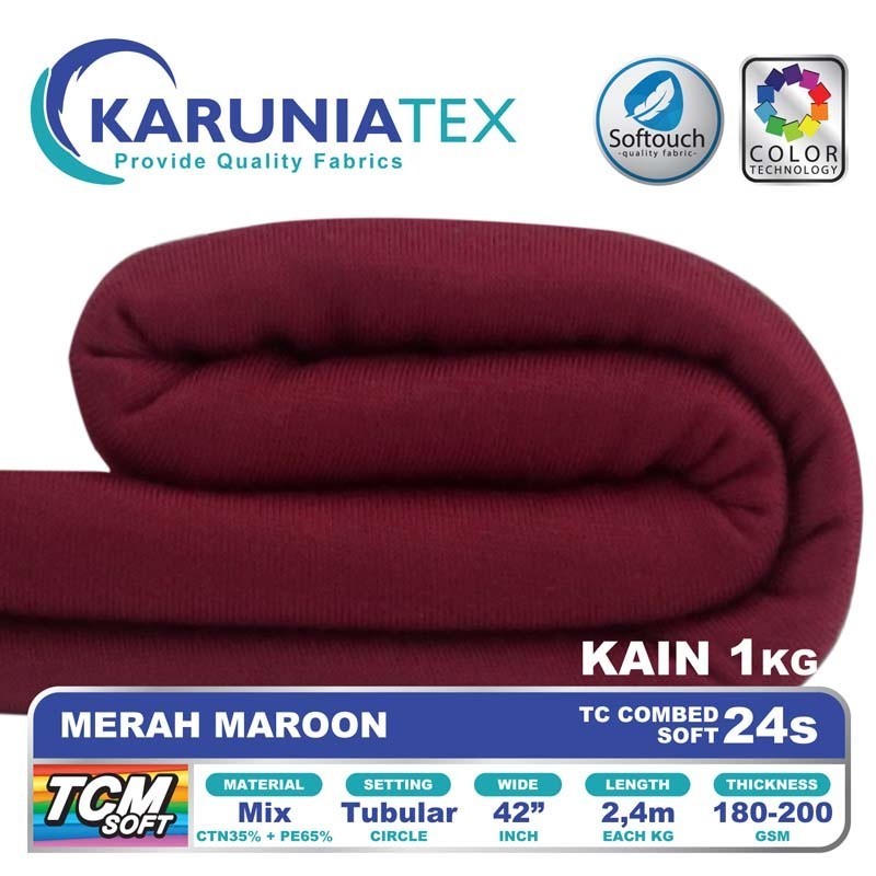 Kain Kaos TC Combet 24s Kiloan | Merah Maroon | Karunia Textile