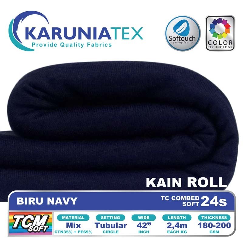 Kain Kaos TC Combet 24s Rollan | Biru Navy | Karunia Textile