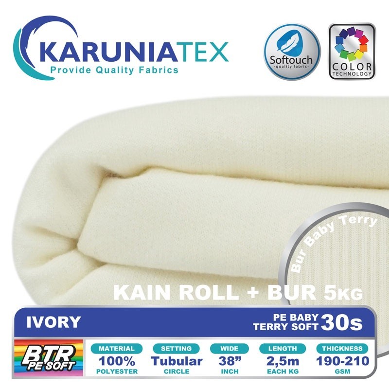 Kain Baby Terry PE Soft 30s Roll + Bur 5KG | Ivory | Karunia Textile