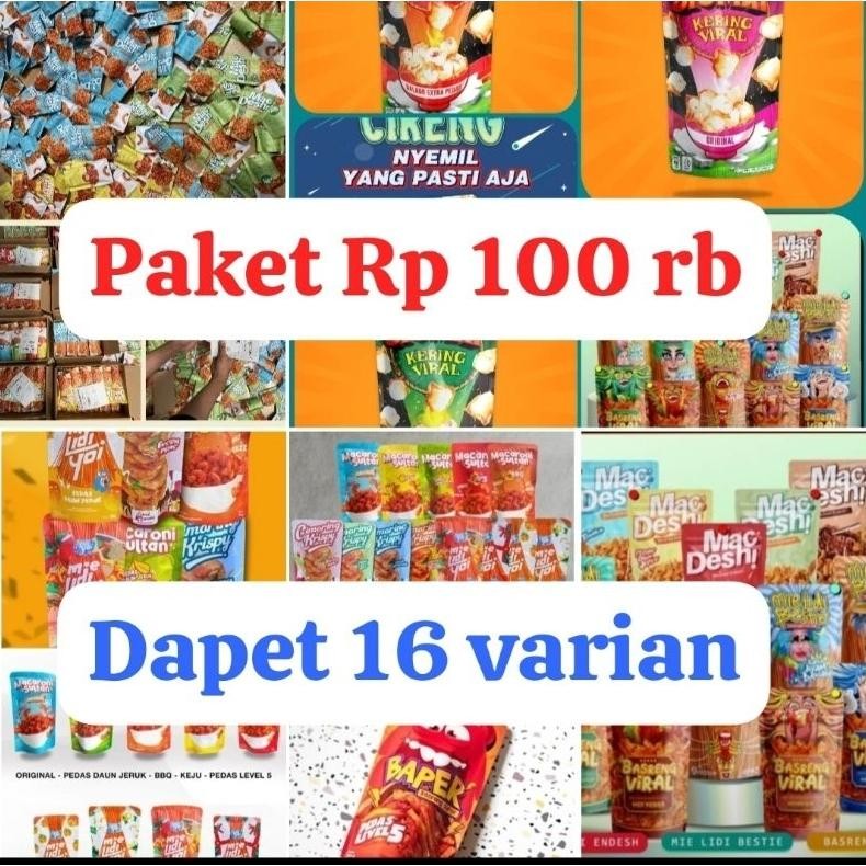 

TERMURAH Paket Camilan Viral 100 Ribu 16 Pcs Variatif Siap kirim