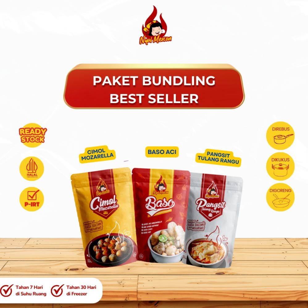 

TERLARIS BUNDLING NYAI MERCON (PANGSIT TULANG RANGU, CIMOL MOZARELLA, BASO ACI) Siap kirim