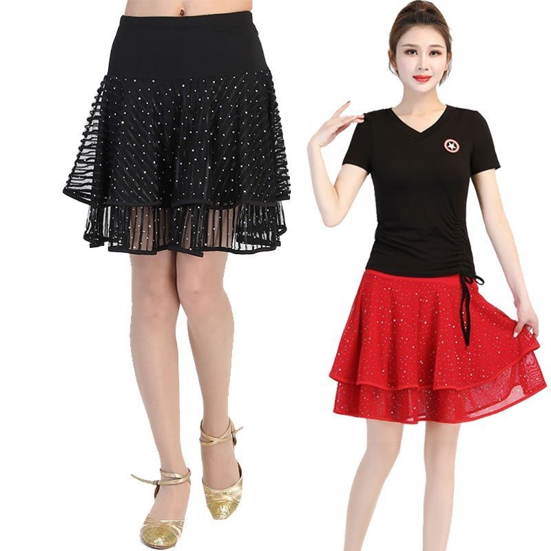 New Women's High Waist Pleated Skirt Sequin Mesh Skirt / Performance A-line Dance Skirt