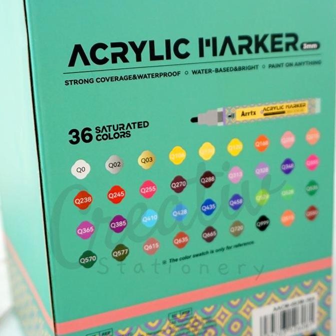 

New Stock 2025 !!! Arrtx Spidol Akrilik Kreasi 36 Warna Acrylic Paint Markers Colors 3Mm Medium Tip Valve Design