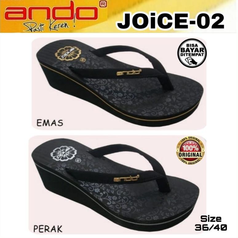 Ando Sandal Jepit Wanita Cewek Hak Wedges Datar Tinggi Spons Karet Sendal Joice 02 Hitam Size 36-40 